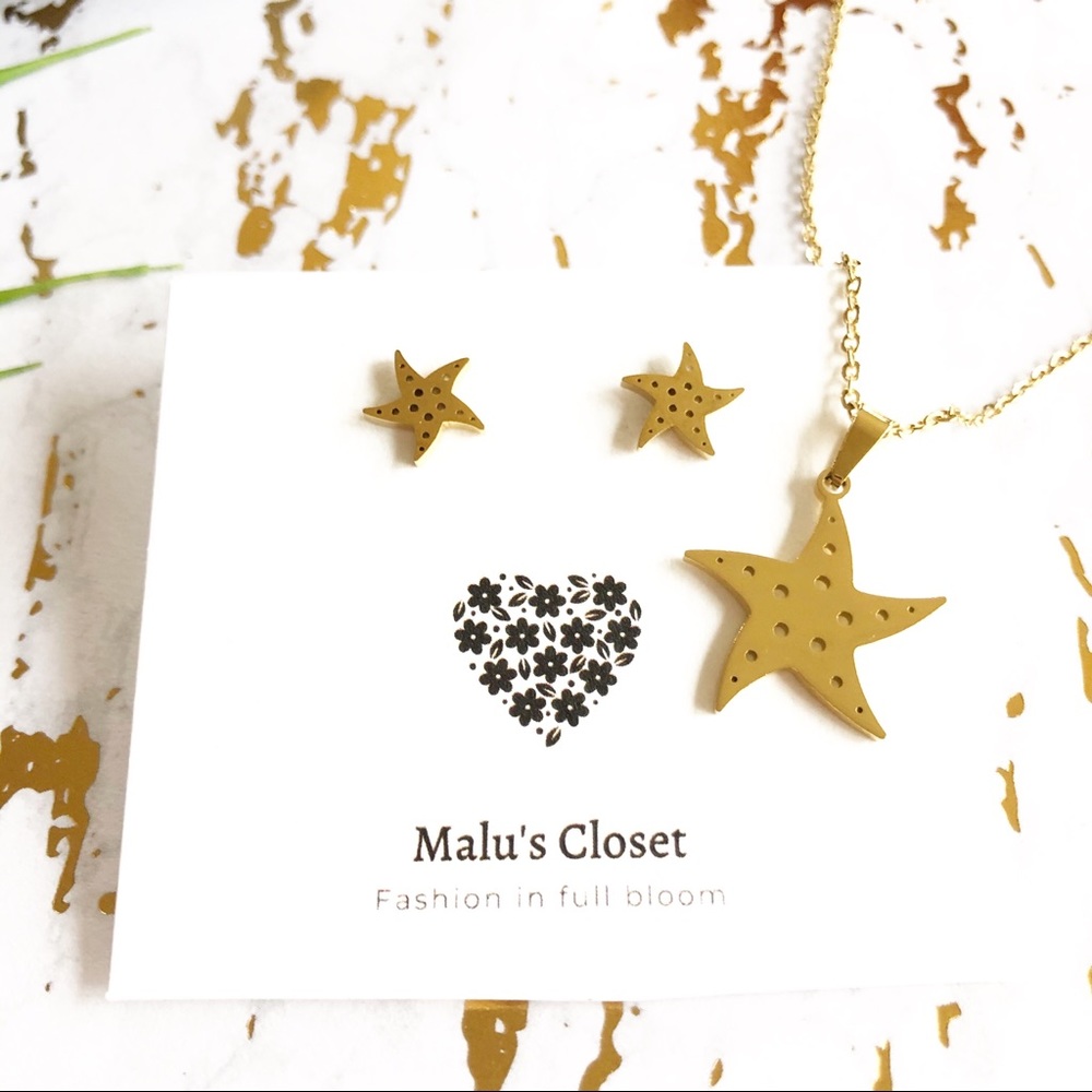 NEW Starfish Studs Necklace Set Stainless Steel